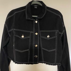 Cropped Black Constrast-Stitch Jacket